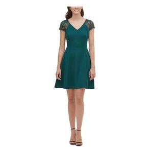 Kensie Teal Lace Cap Sleeve Mini Dress